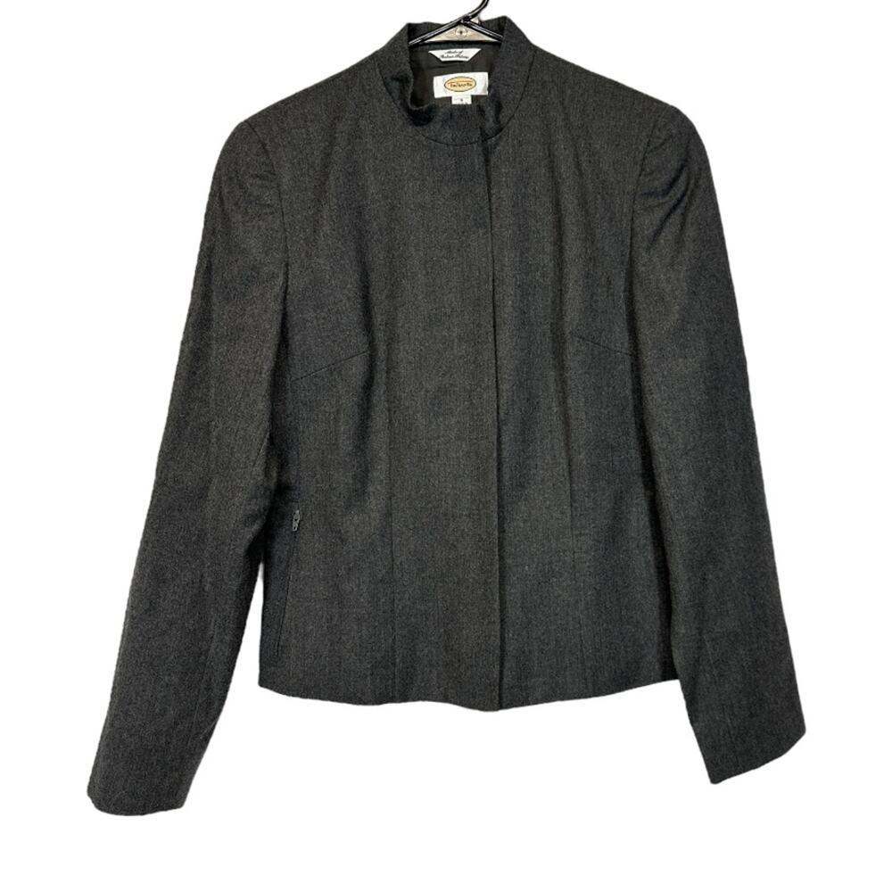 Talbots 100% Wool Gray Full Zip Long Sleeve Blazer Jacket Size 4